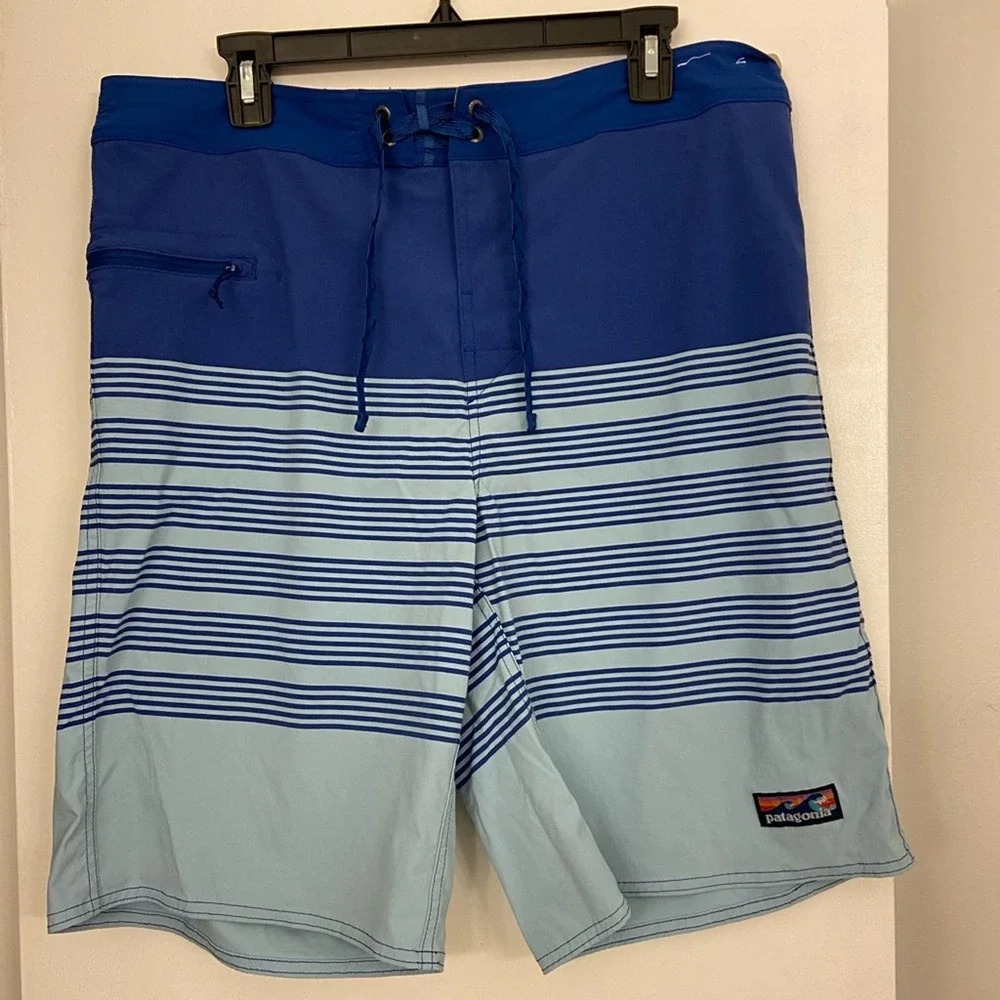 Patagonia Stretch Wavefarer Boardshort Stripe Row Band Big Sky Blue Size 36 - Picture 3 of 7